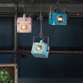 Vintage olajkék színű , ipari stílusú kerámia függeszték lámpa.